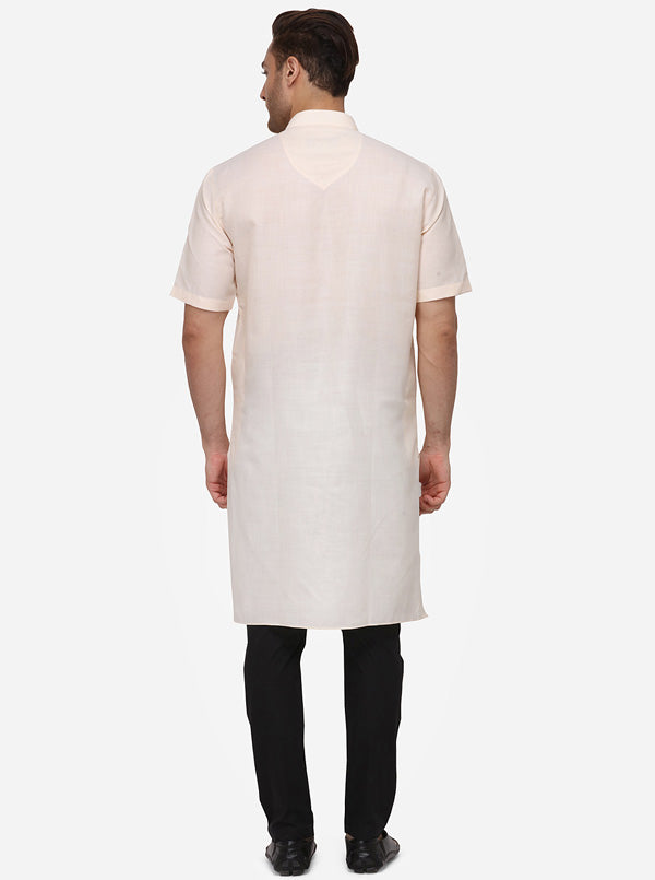 Beige Self Textured Regular Fit Modi Kurta | JadeBlue