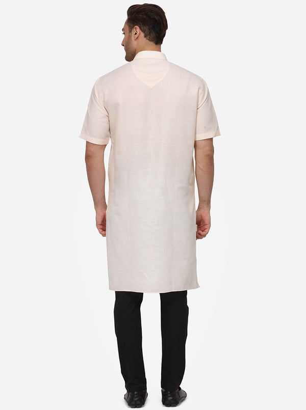 Beige Self Textured Regular Fit Modi Kurta | JadeBlue