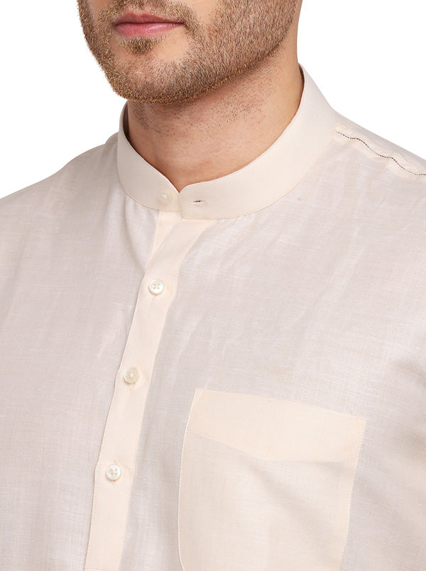 Beige Self Textured Regular Fit Modi Kurta | JadeBlue