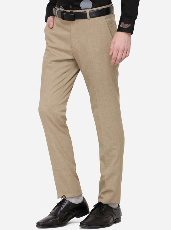 Khaki Solid Super Slim Fit Formal Trouser | Greenfibre