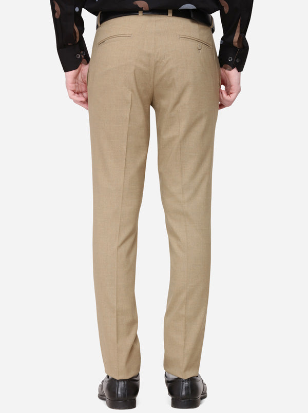 Khaki Solid Super Slim Fit Formal Trouser | Greenfibre