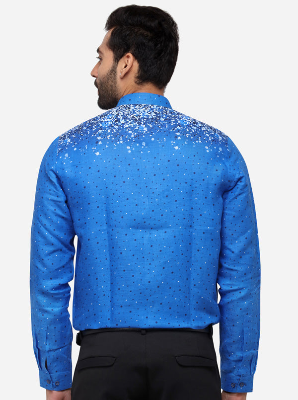 Blue Printed Slim Fit Party Wear Shirt | JB Studio