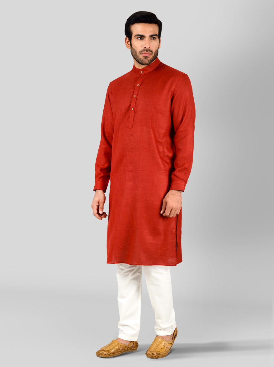 Maroon Self Textured Regular Fit Modi Kurta | JadeBlue