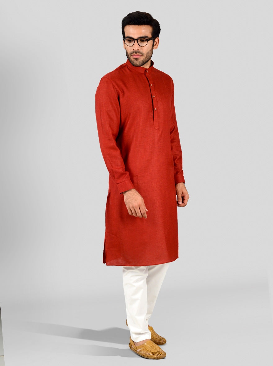 Maroon Self Textured Regular Fit Modi Kurta | JadeBlue