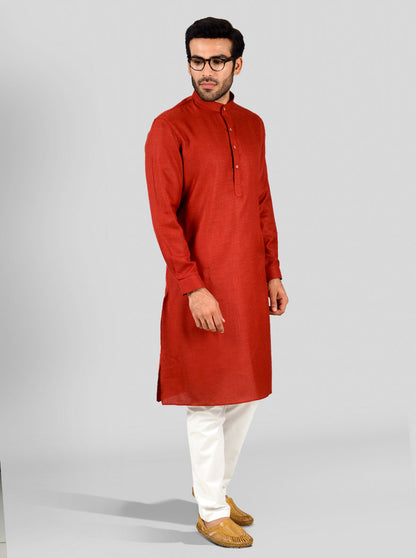 Maroon Self Textured Regular Fit Modi Kurta | JadeBlue