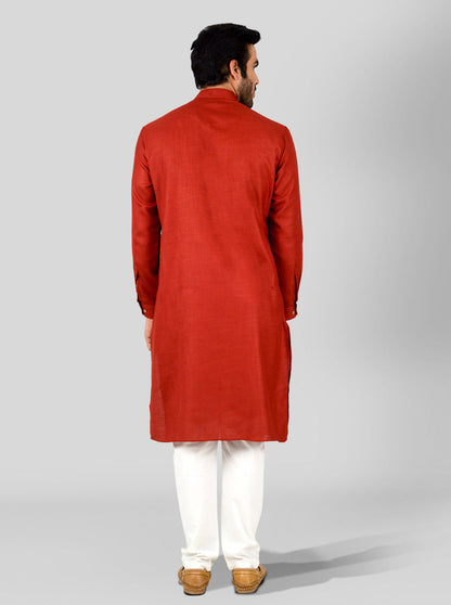 Maroon Self Textured Regular Fit Modi Kurta | JadeBlue