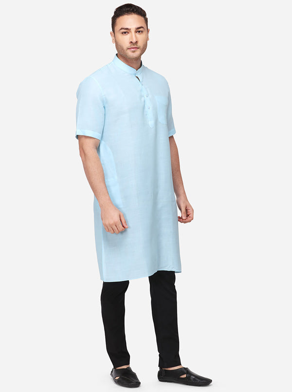 Sky Blue Self Textured Regular Fit Modi Kurta | JadeBlue