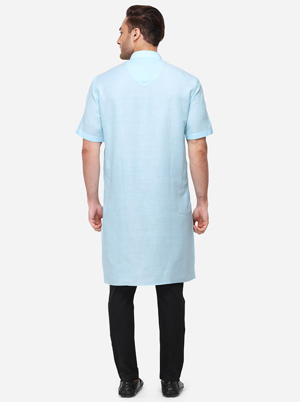 Sky Blue Self Textured Regular Fit Modi Kurta | JadeBlue