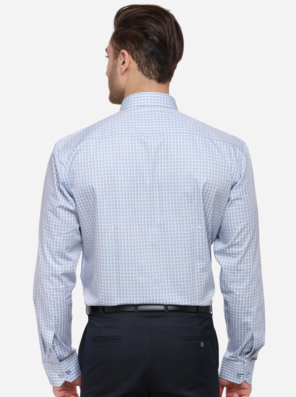 Blue & Grey Checked Regular Fit Formal Shirt | JadeBlue