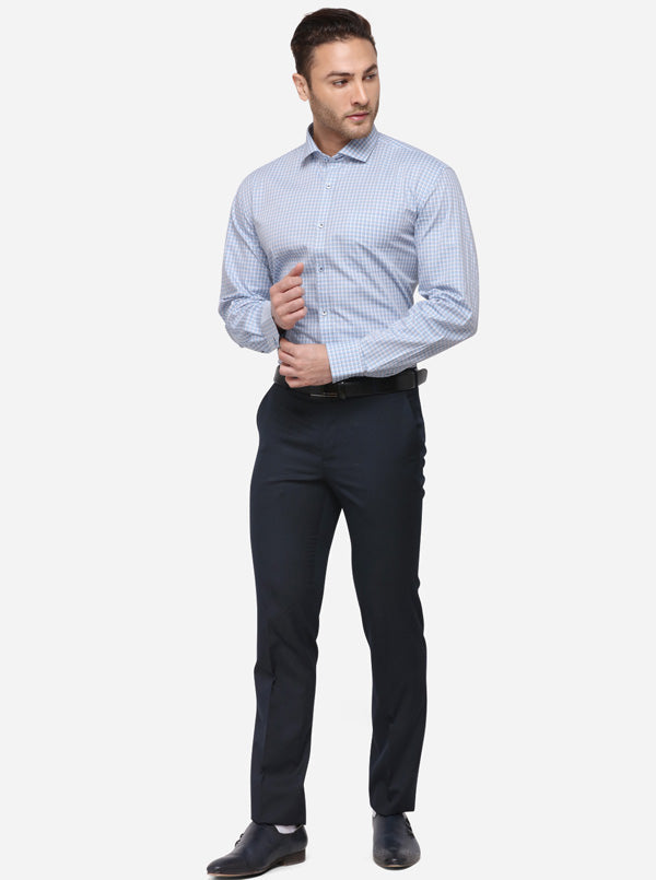 Blue & Grey Checked Regular Fit Formal Shirt | JadeBlue