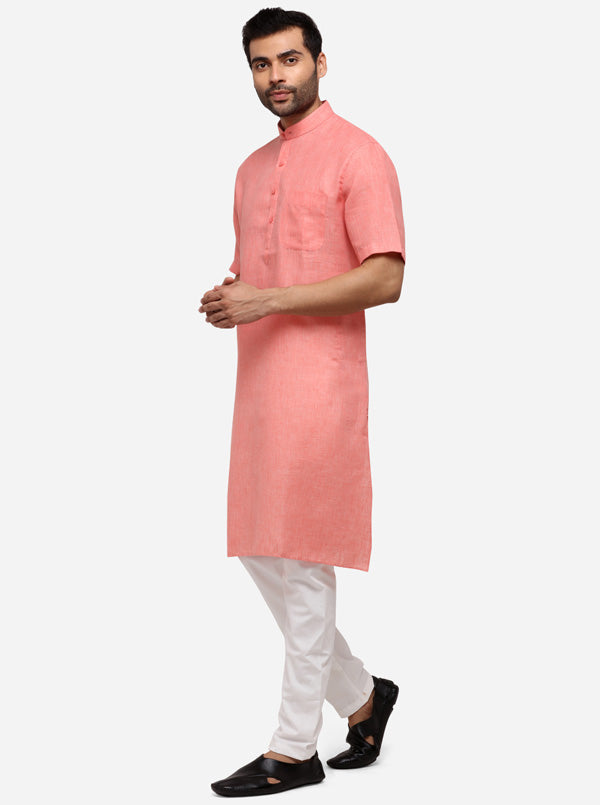 Light Pink Self Textured Regular Fit Modi Kurta | JadeBlue
