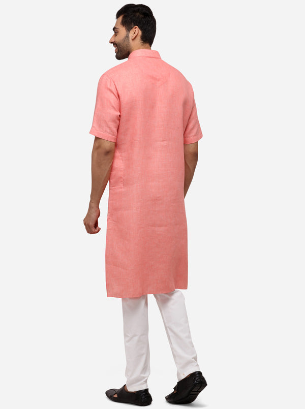 Light Pink Self Textured Regular Fit Modi Kurta | JadeBlue