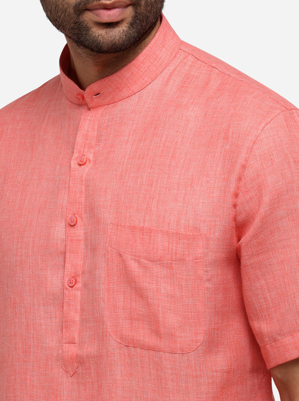 Light Pink Self Textured Regular Fit Modi Kurta | JadeBlue