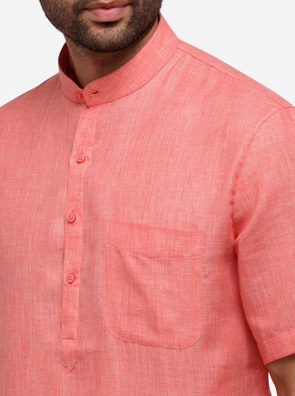 Light Pink Self Textured Regular Fit Modi Kurta | JadeBlue