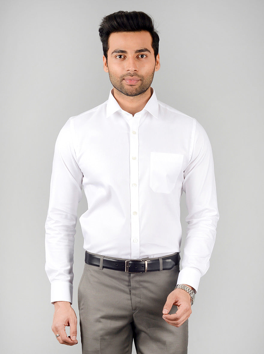 White Striped Regular Fit Formal Shirt | JadeBlue