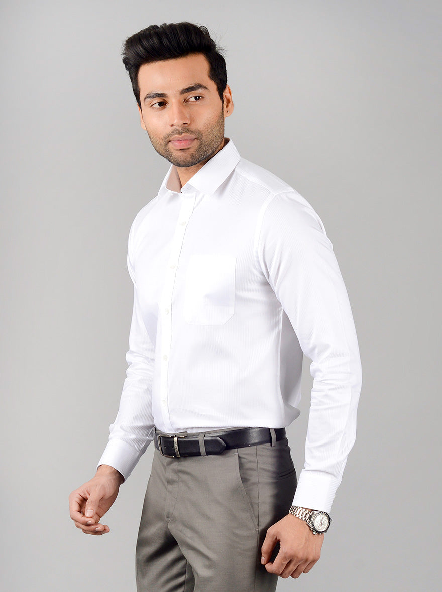 White Striped Regular Fit Formal Shirt | JadeBlue