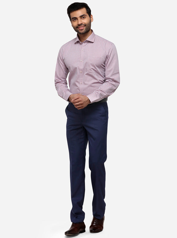 Pink & Grey Checked Regular Fit Formal Shirt | JadeBlue