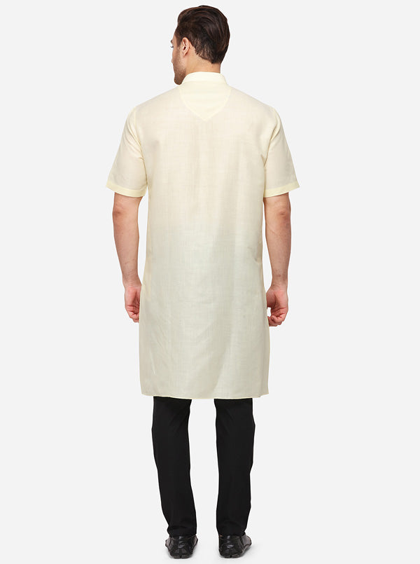 Light Yellow Self Textured Regular Fit Modi Kurta | JadeBlue