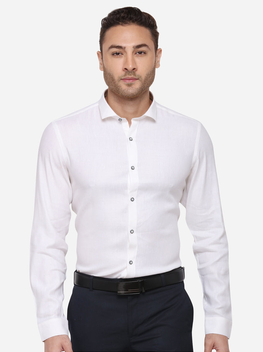 White Solid Slim Fit Party Wear Shirt | JB Studio