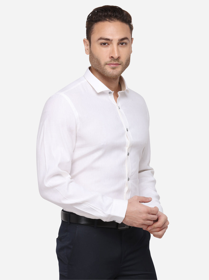 White Solid Slim Fit Party Wear Shirt | JB Studio