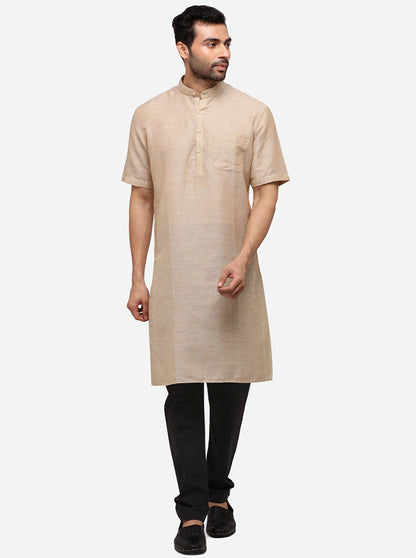 Dark Beige Self Textured Regular Fit Modi Kurta | JadeBlue