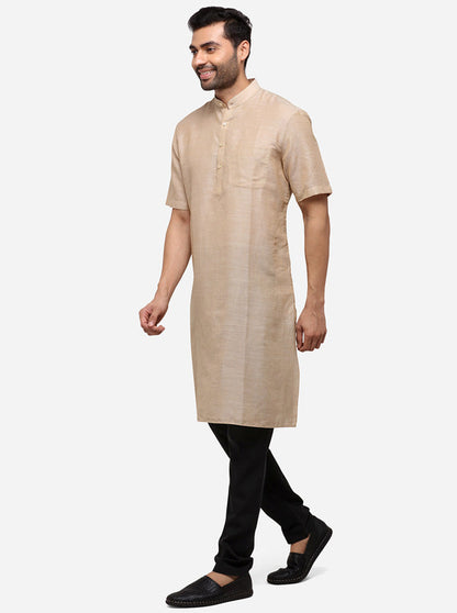 Dark Beige Self Textured Regular Fit Modi Kurta | JadeBlue