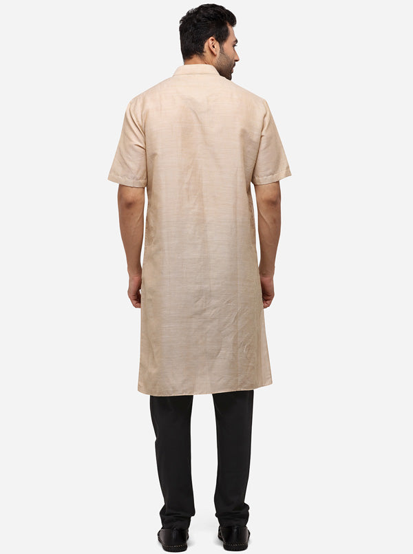 Dark Beige Self Textured Regular Fit Modi Kurta | JadeBlue