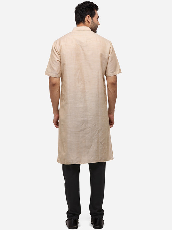 Dark Beige Self Textured Regular Fit Modi Kurta | JadeBlue