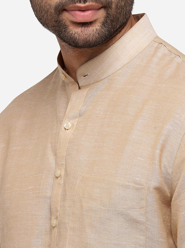 Dark Beige Self Textured Regular Fit Modi Kurta | JadeBlue
