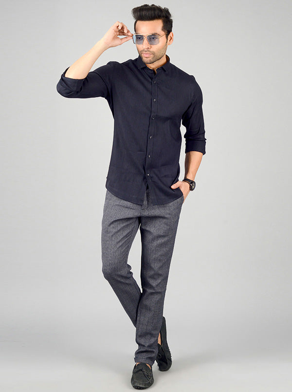 Navy Blue Solid Slim Fit Party Wear Shirt | JB Studio