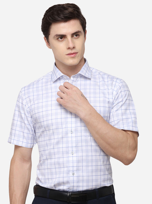 White & Blue Checked Regular Fit Formal Shirt | Greenfibre