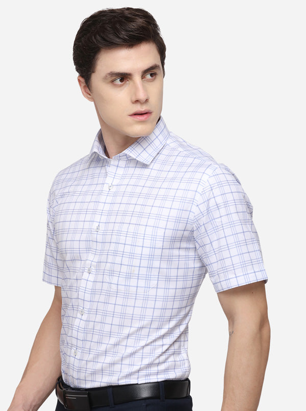 White & Blue Checked Regular Fit Formal Shirt | Greenfibre