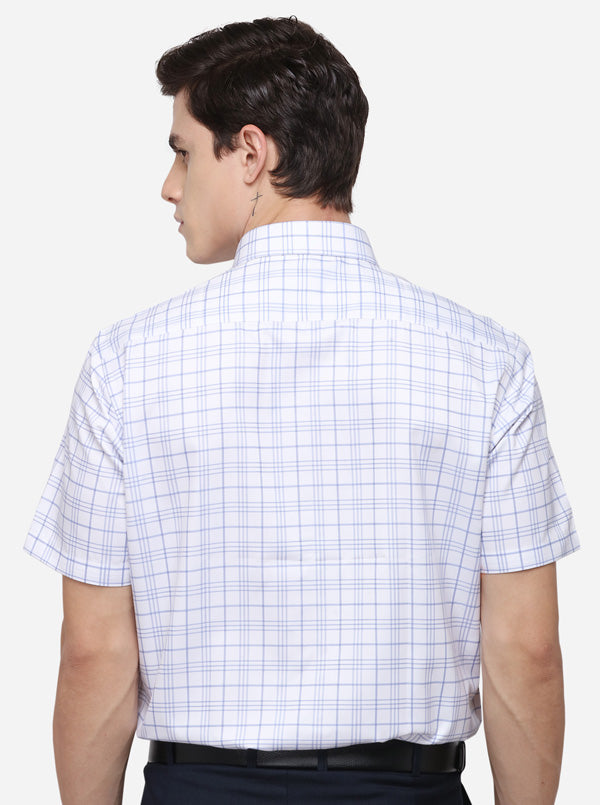 White & Blue Checked Regular Fit Formal Shirt | Greenfibre