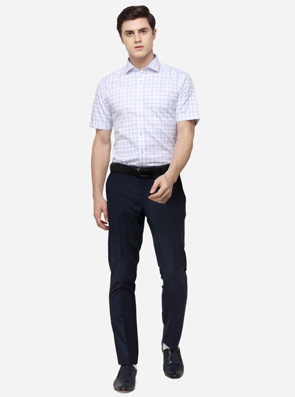 White & Blue Checked Regular Fit Formal Shirt | Greenfibre