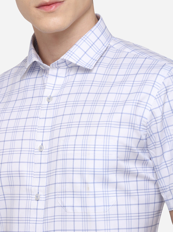 White & Blue Checked Regular Fit Formal Shirt | Greenfibre