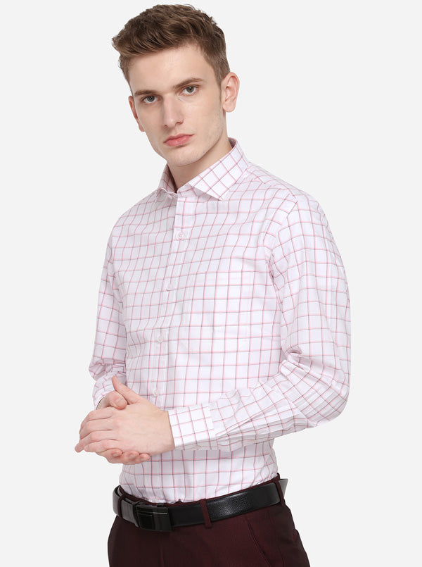 White & Pink Checked Slim Fit Formal Shirt | JadeBlue