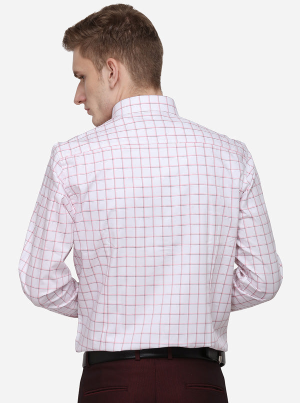 White & Pink Checked Slim Fit Formal Shirt | JadeBlue