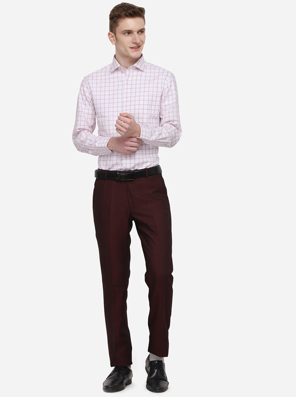 White & Pink Checked Slim Fit Formal Shirt | JadeBlue