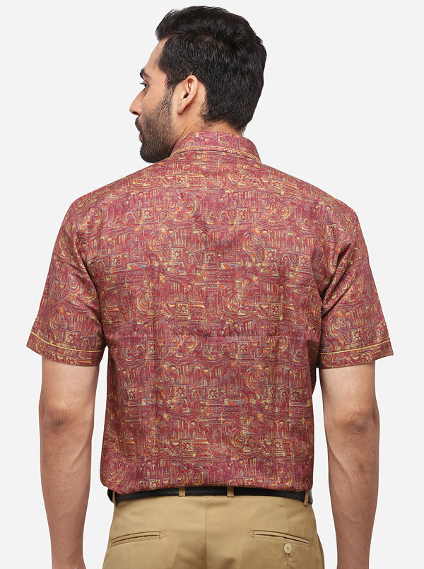 Gold Printed Slim Fit Party Wear Shirt | JB Studio