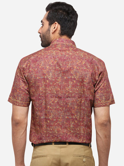 Gold Printed Slim Fit Party Wear Shirt | JB Studio