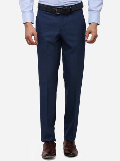 Navy Blue Slim Fit Solid Formal Trouser | Metal