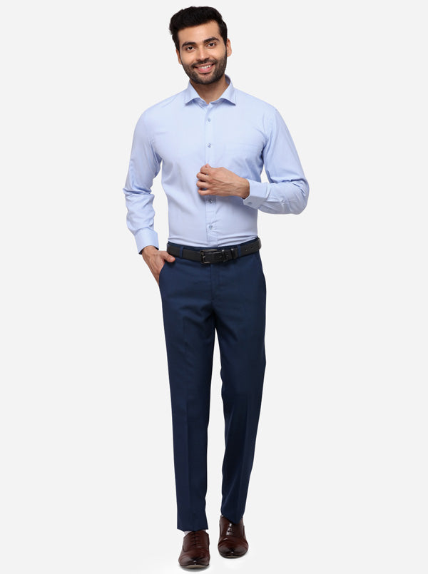 Navy Blue Slim Fit Solid Formal Trouser | Metal