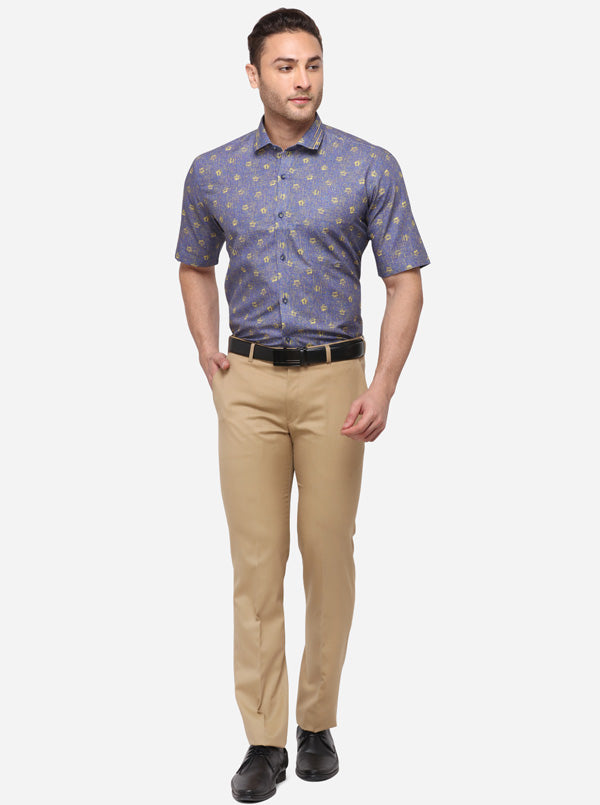 Royal Blue Printed Slim Fit Party Wear Shirt | JB Studio