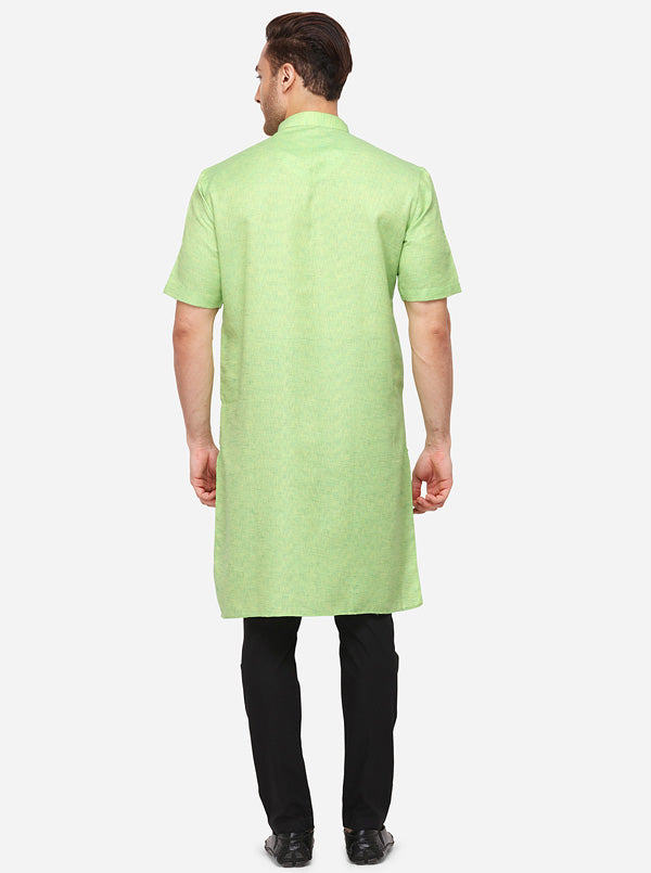 Light Green Self Textured Regular Fit Modi Kurta | JadeBlue
