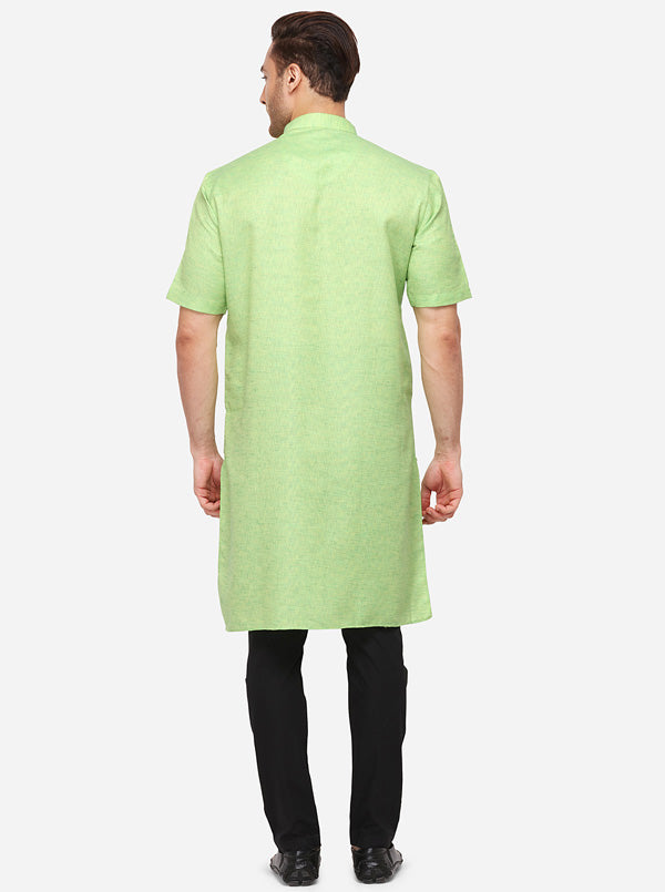 Light Green Self Textured Regular Fit Modi Kurta | JadeBlue