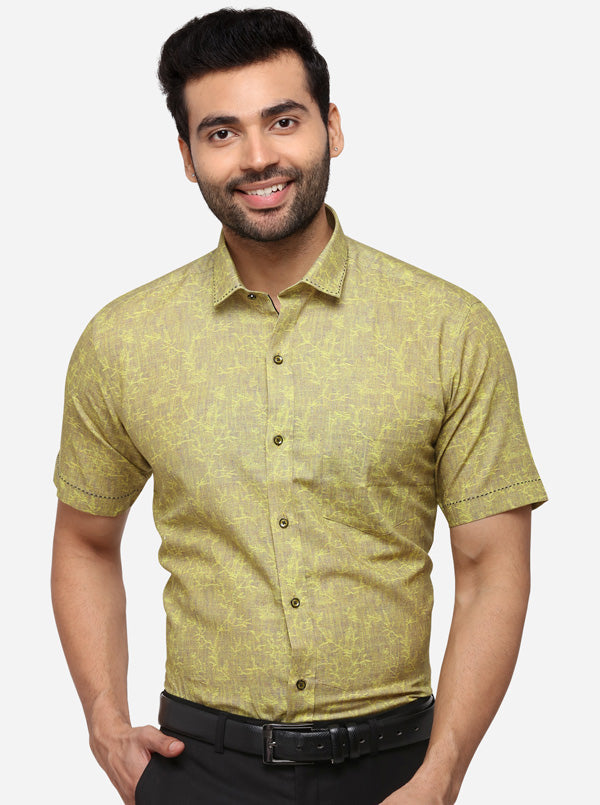 Yellow Printed Slim Fit Party Wear Shirt | JB Studio