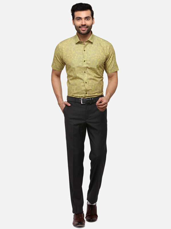 Yellow Printed Slim Fit Party Wear Shirt | JB Studio