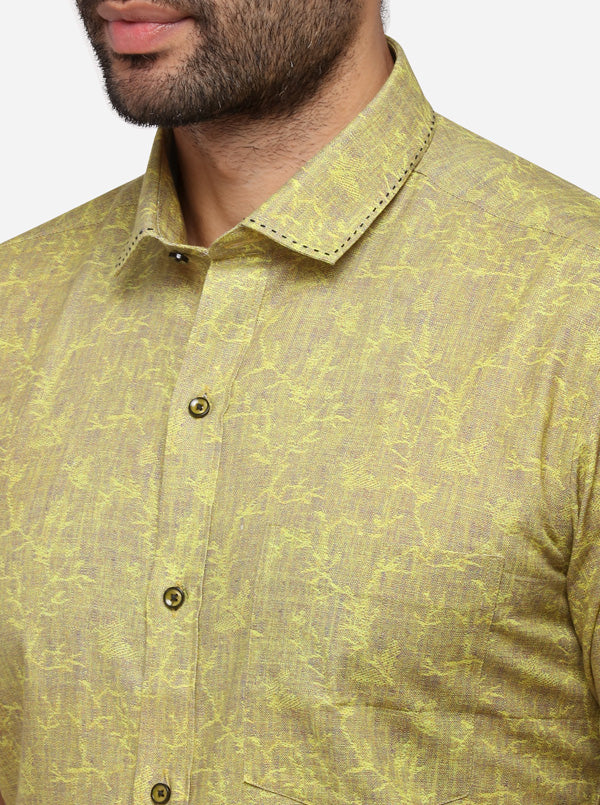 Yellow Printed Slim Fit Party Wear Shirt | JB Studio