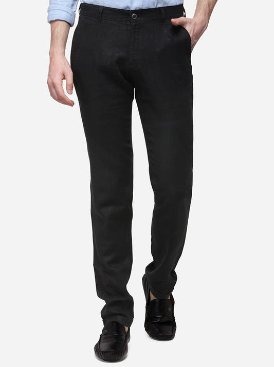 Black Slim Fit Solid Casual Trouser | JadeBlue