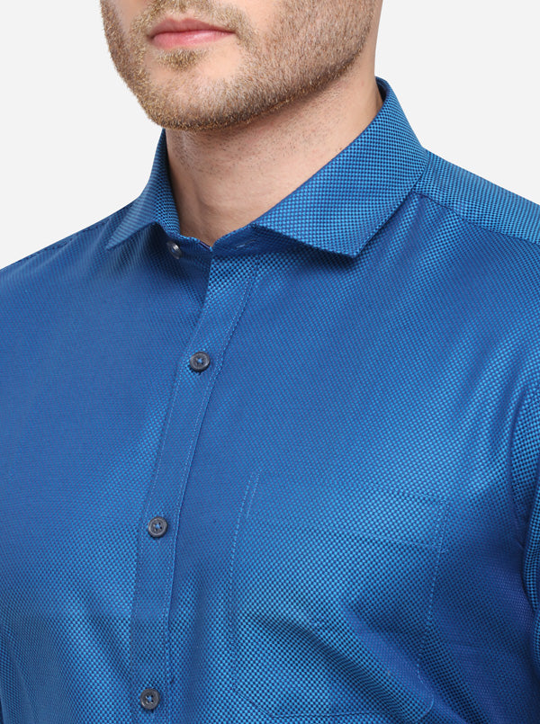 Royal Blue Dobby Slim Fit Formal Shirt | Metal